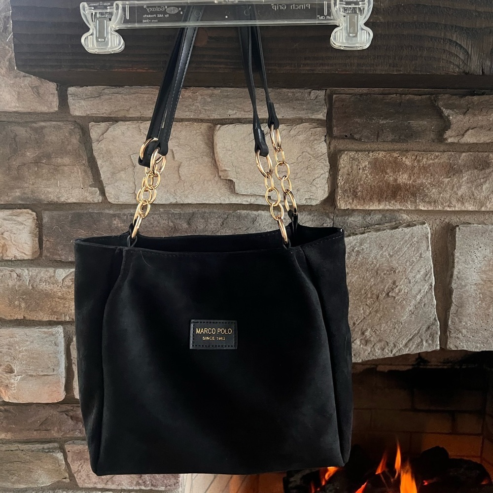 Black Marco Polo Women's Black Suede Bag